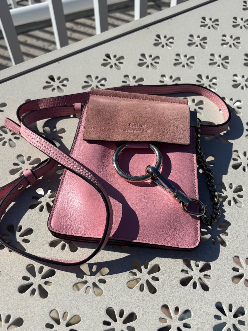 Chloe Suede Calfskin Mini Faye Bracelet Bag Pink Pre-Owned - Picture 4 of 14